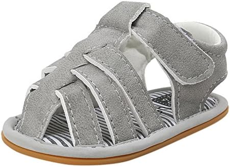 QGAKAGO Baby Boys Soft Sole Non-Slip Fisherman Sandals First Walkers Prewalker Shoes (3 M, Grey-1)
