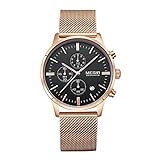 Baogela Mens black rose Gold Stainless Steel Chronograph Calender Alloy Quartz fashion Wrist Watch