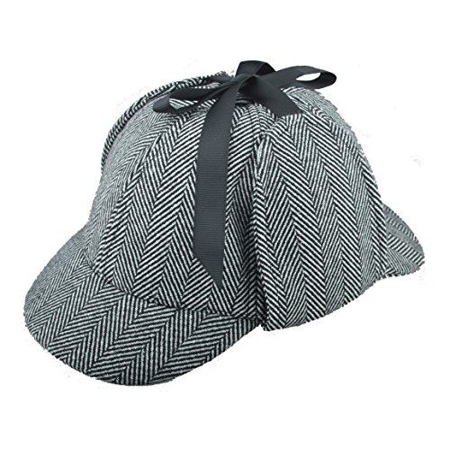 Sherlock Holmes Detective Hat, Unisex Deerstalker Double Brimed Visor Cap with Earflap Warmer, Novelty Hat for Costume Party Fancy Dress Cosplay, Winter Trooper Trapper Hunting Hat,Black,(Medium)