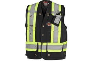 Pioneer 100% Cotton Hi Vis Surveyor's Safety Vest for Construction - Reflective Tape - 10 Pockets - Class 1 - Black