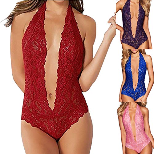Bodysuit for Women Sexy Club Under 5 Dollars,SMALLE◕‿◕ Womens Plus Size Sexy Lace Teddy Deep V Backless Bodysuit Pink