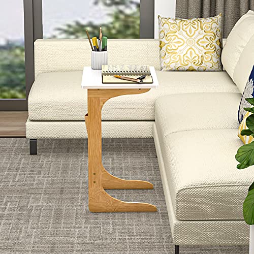 C Table Sofa Side End Table That Slide Under Couch for Small Space Living Room Laptop Coffee ...