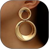 Large Gold Statement Hoop Dangle Earrings for Women Chunky Double Circle Dangling Earrings Fashion Geometric Drop Earrings Jewelry Gifts