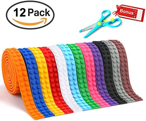 Block Tape, NISHLEY Building Block Tape 12 Rolls(3ft/Roll) Multicolor Self Adhesive Silicone Non-Toxic Reusable Safe Tapes-Bonus a Safe Scissors