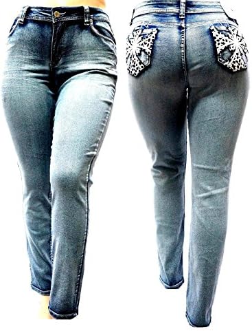 Jack David Women's Plus Size Stretch Acid Bliue Denim Skinny Jeans Premium Pants