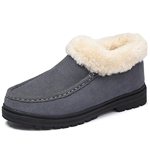HKR-JJY589huise38 Women Faux Fur House Moccasins Slippers Booties Winter Suede Ankle Boots Indoor Outdoor Grey 7 B(M) US