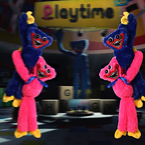 2 Pcs Poppy Playtime Huggy Wuggy Plush Toys, 15.7inches Blue Scary and Funny Plush Doll, Monster Horror Game Doll Gifts for Kids and Game Fan’s(Blue&Pink)