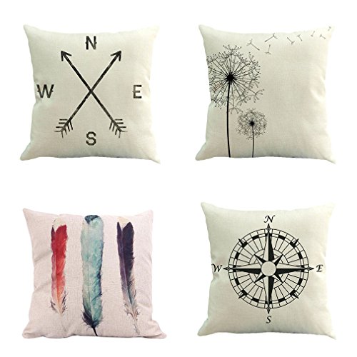 Bpfy 4 pack home decor cotton linen sofa throw pillow c…