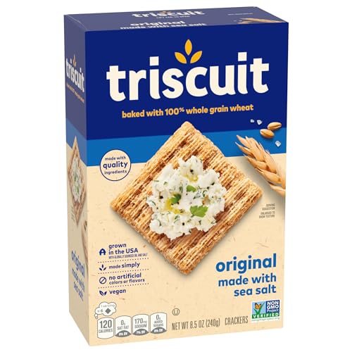 TRISCUIT ORIGINAL WHOLE GRAIN WHEAT CRACKERS, VEGAN CRACKERS, HEALTHY SNACKS, LUNCH SNACKS, 8.5 OZ