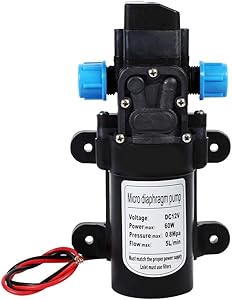 Water Pump High Pressure 60W, 12 Volt Rv Water Pump, Diaphragm Water Pump, Sprayer Pump 12 Volt, Water Pressure Booster Pump for Home, 160psi Self Priming Pump for Caravan Camping Boat