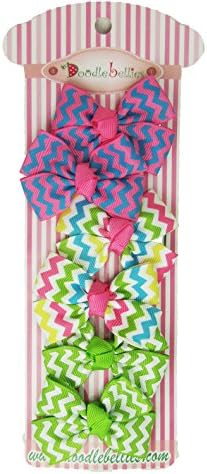 Doodlebellies Hair Bow Chevron Gross Grain Hair Clip for Girls - Colorful Pattern Hair Clip Set Unique Design for Girls (12pc (6x2pc) 2" Alligator Clips)