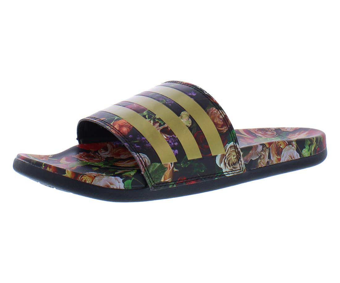 Photo 1 of adidas Unisex Adilette Comfort Slide Sandal, Black/Gold Metallic/Multi Color, 18 US Men