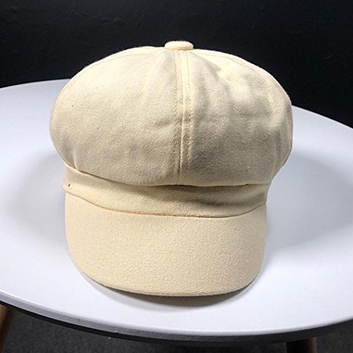 Womens Adjustable Soft Fit Cotton Visor Beret Newsboy Hat Cap (Beige) - Thumbnail 2