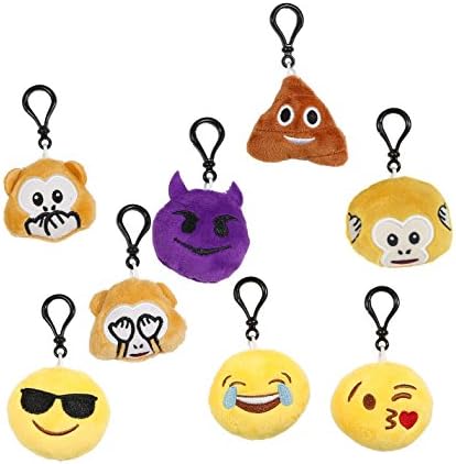 Emoji Keychain Set of 8 - 2 inch Cute Plush Pillow Key Chain Holder Great For Kid Happy Birthday Party Supply Car Accessories Home Bag Gift Unisex Key Ring Accessory For Men Women Package 3