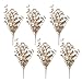 Valery Madelyn 6 Packs Gold Glitter Christmas Picks with Artificial Pine Cone and Leaves for Christmas Flower Arrangements Wreaths and Holiday Decorations (Leaves)