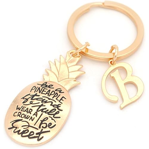 HOYUNLA Pineapple Themed Gifts Initial Charm Keychain - Gold Be a Pineapple key chain