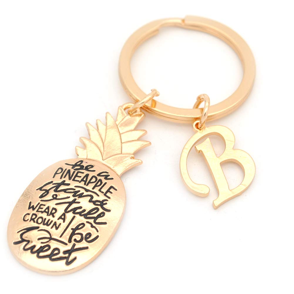 HOYUNLA Pineapple Themed Gifts Initial Charm Keychain - Gold Be a Pineapple key chain