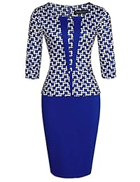 Fantaist Vestido de mujer con cuello en O y manga 3 4, de algodón peplum