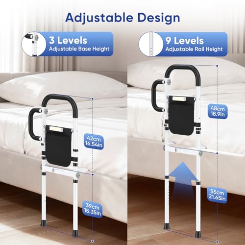 Hoyiyobi Senior Bed,Height Adjustable Grab Bar Get Out of Bed,Handles for Seniors