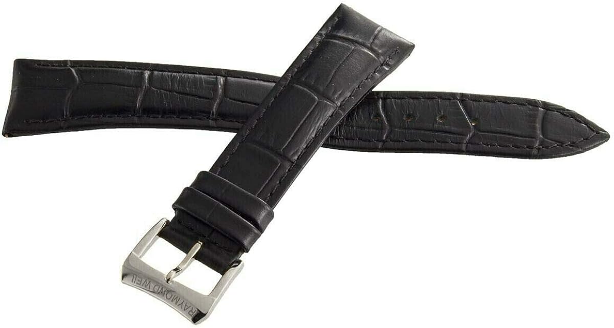 Raymond Weil 19mm Black Leather Watch Band Strap with Gold