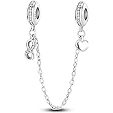 Parmuz 925 Sterling silver Safety Chain Charm Dangle Pendants Clip Beads for Bracelet Love Butterfly Evil Eye Stopper Spacer Charm for Woman