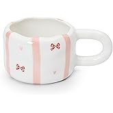 Koythin Ceramic Coffee Mug, Cute Cup for Office and Home, Aesthetics Cups 8.5 oz/250 ml for Latte Tea Milk for Mom, Mother's, Valentine's Day (Striped Bow Tie)