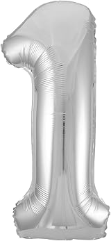 Unique Silver Number 1 Shaped Large Foil Balloon 86cm 1 Piece view 1