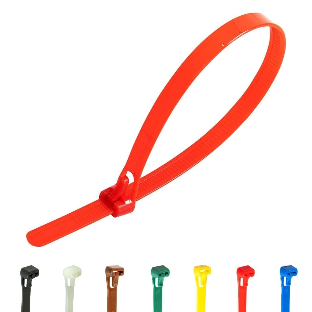 Gocableties 100 Pack of 250mm x 7.6mm Reusable Cable Ties, Heavy Duty Red Releasable Cable Ties, 10" Premium Tie Wraps, Strong Nylon Zip Ties