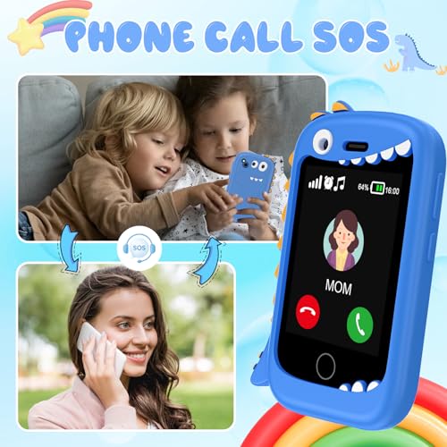 PTHTECHUS Smartphone for Children, Mobile Phone Toy Fairy Tales Audiobooks Telephone Console Portable Educational Electronic Toys, Birthday Gift for Children, Black