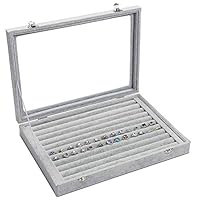 Pasutewel Velvet 7 Slots Ring Earrings Box Jewelry Case Showcase Display Stackable Glass Lid