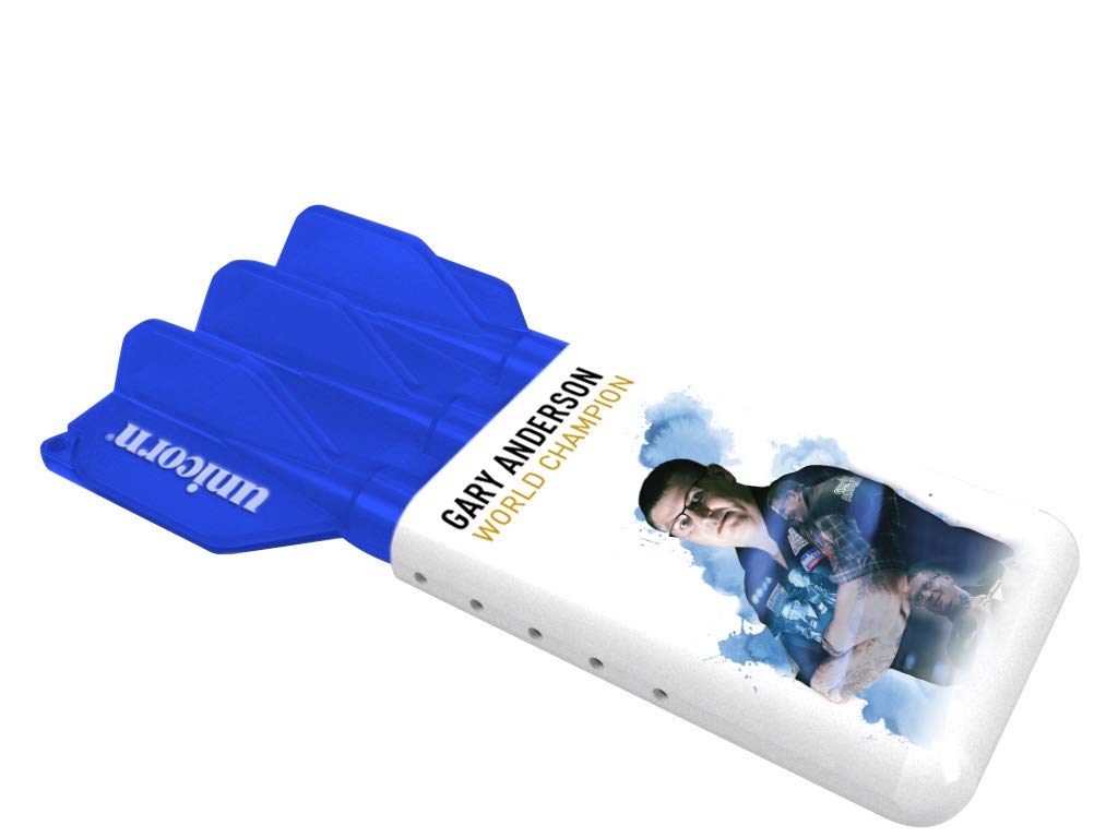Unicorn Gary Anderson Slider Darts Case | Holds 1 Fully Loaded Set of Darts | Adjustable to 160mm Long | Blue & White | Lanyard & Carabiner