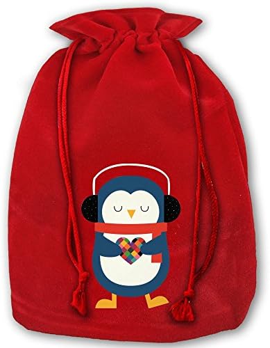 Take My Heart Penguin Christmas Drawstring Storage Bag Novelty Sport Bag Gift Candy Pockets Bag Pouch Tote Xmas