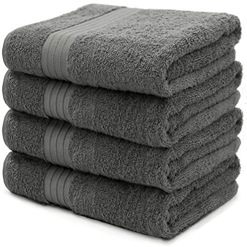 4-Piece Bath Towels Set for Bathroom, Spa & Hotel Quality | 100% Cotton Turkish Towels | Absorbent, Soft, and Eco-Friendly (Dark Grey)