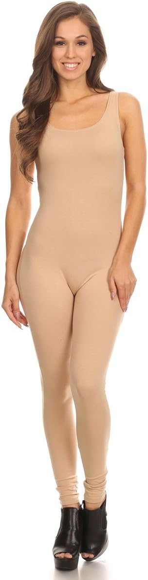Stretch Cotton Bodysuit Women's Scoop Neck Sleeveless Stretch Cotton One Piece Jumpsuits Unitard Bodysuits(&Plus)