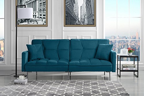 Modern Plush Tufted Velvet Splitback Living Room Futon (Sky Blue)