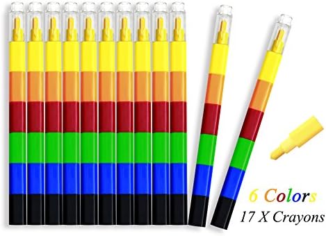 Leedemore Toddlers Crayons, 6 Colors Paint Crayons Sticks Stackable Toys for Kids &amp; Child, Safety Non-Toxic Washable Stacking Buildable (Building-Blocks, 17)