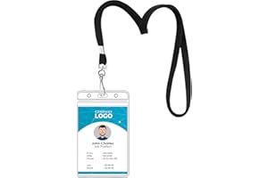 KINGSUM 2 Pack Clear ID Badge Holder with Lanyard Black Lanyards with Vertical Waterproof ID Badge Holder for Office, School, Travel (Black)