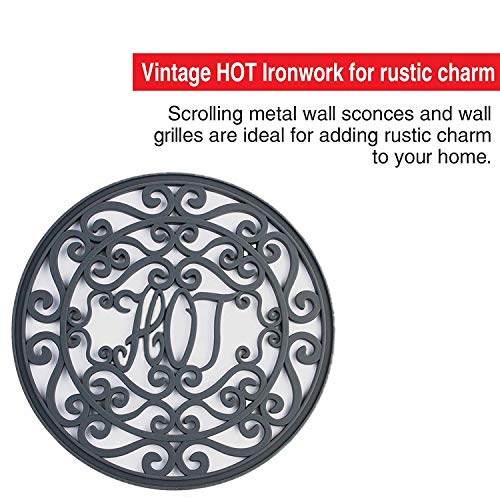 Silicone Trivet Set For Hot Dishes, Pots & Pans. These Modern Kitchen Hot Pads"Hot" Ironworks Design Provides a Rustic Charm that Mimics Cast Iron Trivets (7.5" Round, Set of 3, Dark Gray)