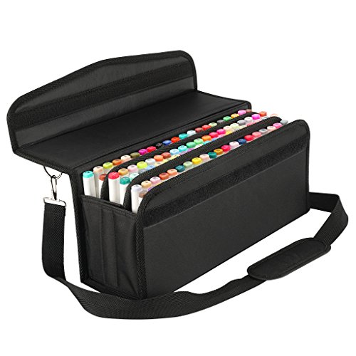 Caliart Marker Case Lipstick Case 120 Slots Marker Bag Holder Organization with Carrying Handle and Baldric for Prismacolor Marker and Copic Marker, Permanent Marker, Chalk Maker, Highlighter
