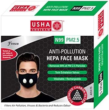 USHA SHRIRAM Unisex Polyester Reusable Face Mask with Valve (Black)