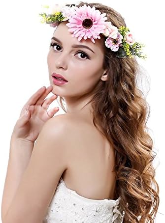 Qhome Womens Handmade Exquisite Daisy Flower Crown with Adjustable Ribbon Wedding Festivals