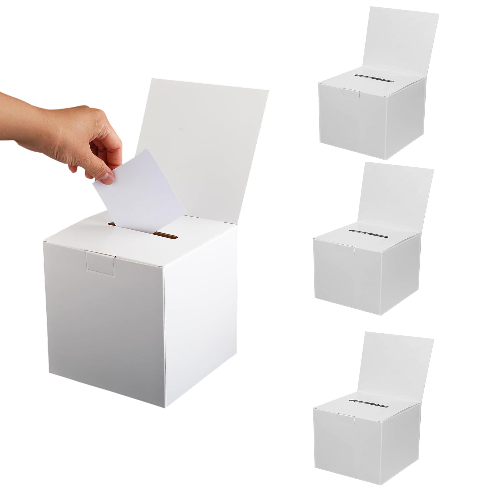 SVUPUE 4 Pack Cardboard Ballot Box, Raffle Boxes, Donation Ballot Boxes with Slot & Removable Header, Suggestion Box for Donation, Fundraising, Vote and Suggestion Collecting