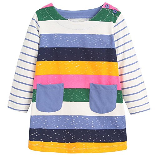 Frogwill Little Girls Long Sleeve Striped Stripy Dress Pocket 2T