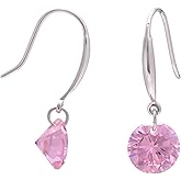 925 Sterling Silver Big Brilliant Cubic Zirconia Dangling Earrings for Women, Pink