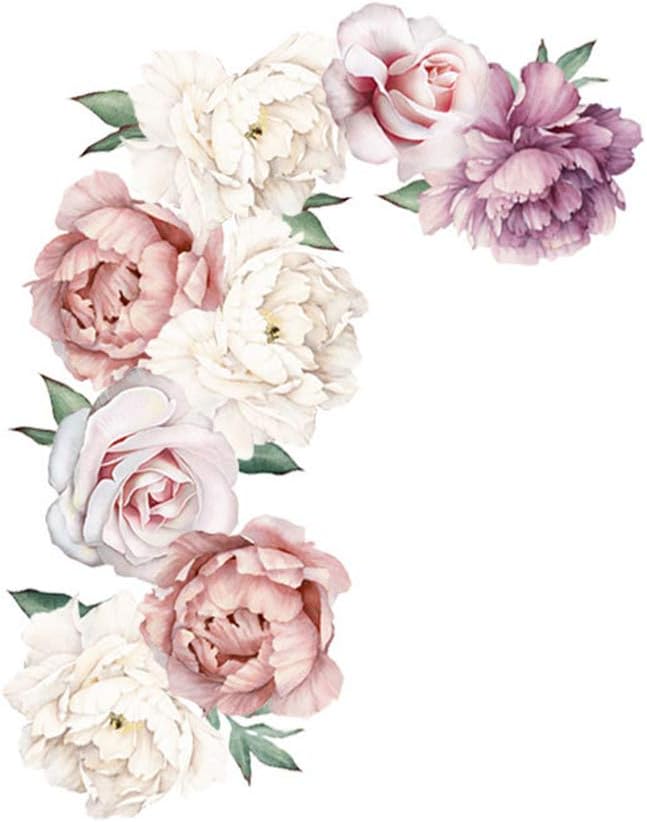 Fenfangxilas Wall Sticker, Flower Peony Stairs Decal Decor for Living Room Hallway Background