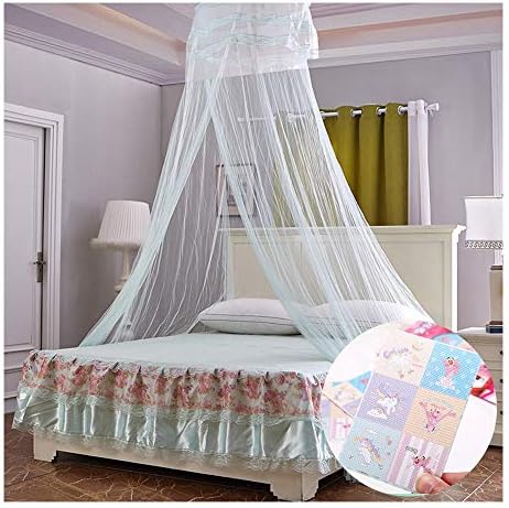Mosquito Net, Round Lace Dome Bed Canopy Princess Netting, Keeps Away Insects & Flies - Give Two Packs of Mosquito Repellent Stickers,Green