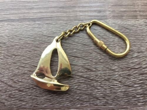 Arsh Nautical Brass Sailboat Keychain - Old Vintage Antique Style Jewelry - Necklace Pendant D