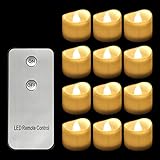Horeset 12pcs Warm White Flickering LED with Remote Control Tea Lights Flameless Candle, Last up to 48 hours 1.4 x 1.4-Inch for Wedding, Birthday, Home Party
