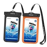 [2 Pack] Universal Waterproof Phone Pouch, MoKo IPX 8 Waterproof Phone Case Dry Bag with Armband & Neck Strap for iPhone X/8 Plus/8/7/6S Plus, Samsung Galaxy S9+ / S9, BLU, MOTO - BLACK + ORANGE