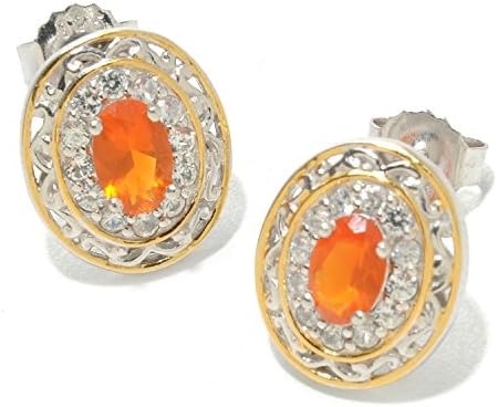Michael Valitutti Palladium Silver Oval Oregon Fire Opal and White Zicron Earrings